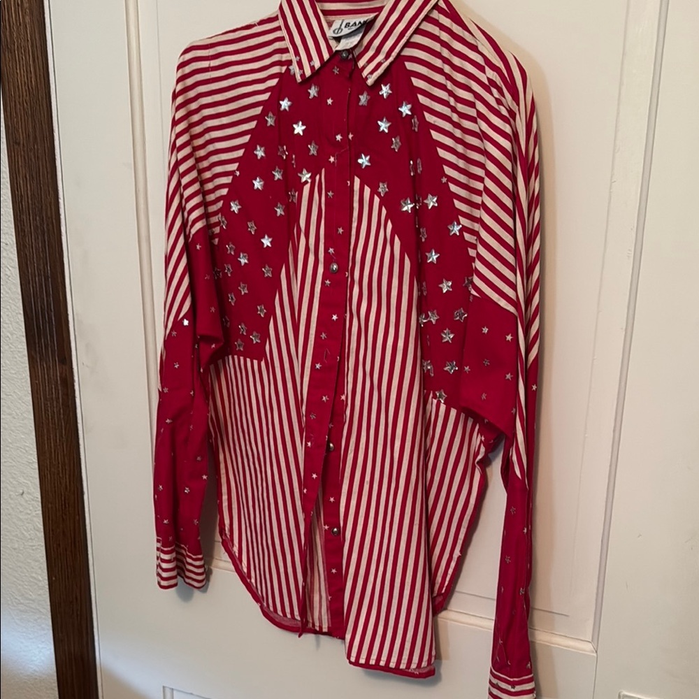 Red Striped Button Down Shirt with Star Accents
